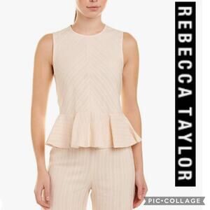 Rebecca Taylor Textured Stripe Peplum Top linen blend in Creme size 6